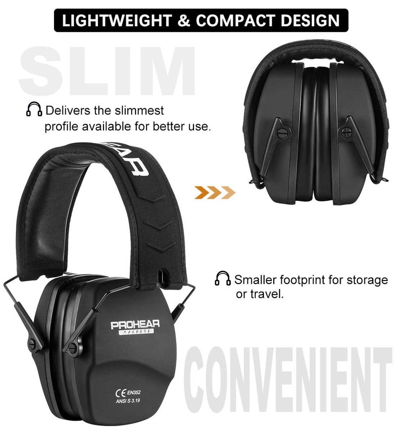 PROHEAR 016 Ear Protection Safety Earmuffs for Shooting, NRR 26dB Noise Reduction Slim Passive Hearing Protector with Low-Profile Earcups, Compact Foldable Ear Defenders for Gun Range, Hunting (Black) - Image 5