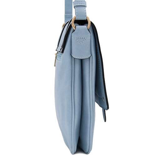 ALYSSA Double Compartment Large Flapover Crossbody Bag (Light Blue) - Image 4