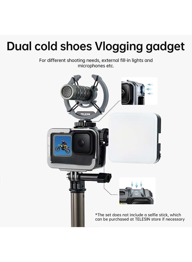 TELESIN TELESIN Aluminum Case Metal Cage Protective Frame Housing for GoPro Hero 12 11 10 9 Black, Fits for Go Pro When ND CPL Lens Filter Max Lens Mount on, with Cold Shoe Connect to Video Light Microphone  - Image 3