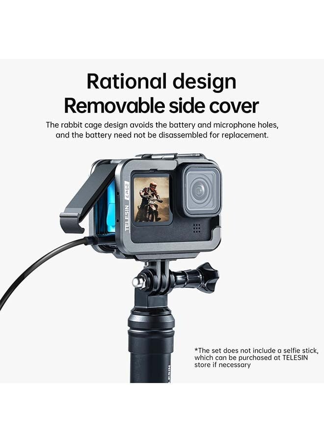 TELESIN TELESIN Aluminum Case Metal Cage Protective Frame Housing for GoPro Hero 12 11 10 9 Black, Fits for Go Pro When ND CPL Lens Filter Max Lens Mount on, with Cold Shoe Connect to Video Light Microphone  - Image 2