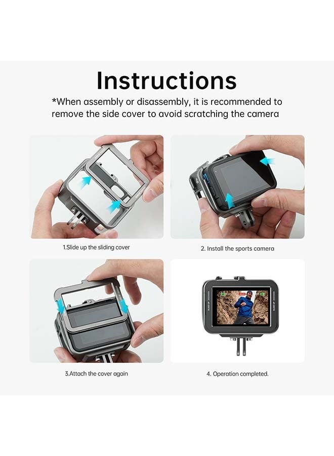 TELESIN TELESIN Aluminum Case Metal Cage Protective Frame Housing for GoPro Hero 12 11 10 9 Black, Fits for Go Pro When ND CPL Lens Filter Max Lens Mount on, with Cold Shoe Connect to Video Light Microphone  - Image 4