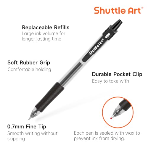 Shuttle Art Black Gel Pens 70 Pack Retractable Medium Point Rollerball Gel Ink Pens Smooth Writing with Comfortable Grip for Office School Home Work - Image 3