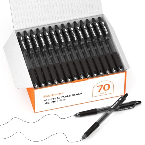 Shuttle Art Black Gel Pens 70 Pack Retractable Medium Point Rollerball Gel Ink Pens Smooth Writing with Comfortable Grip for Office School Home Work - Image 1