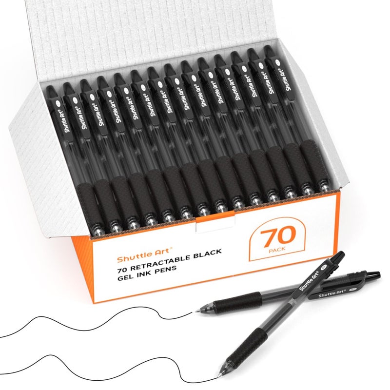Shuttle Art Black Gel Pens 70 Pack Retractable Medium Point Rollerball Gel Ink Pens Smooth Writing with Comfortable Grip for Office School Home Work - Image 2