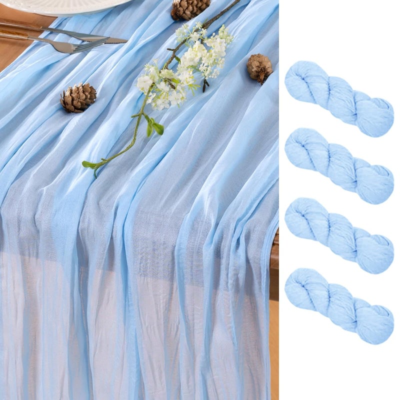 LINXTAR Light Blue Table Runner Cheesecloth Table Runners 4 Pack 10FT Baby Shower Decoration 120 Inches Fall Table Decor Dining Room Centerpiece Wedding Boho Baby Shower Birthday