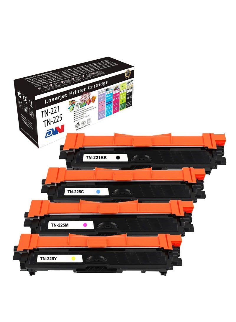 دي دبليو خرطوشة حبر متوافقة بديلة لخرطوشة الحبر المتوافقة ل Brother TN221 TN225 TN225 TN241 تعمل مع Brother HL-3140W HL-3170CDW HL-3170CDW HL-3180CDW MFC-9130CW MFC-9330CDW MFC-9340CDW (أسود، سماوي، أصفر، أرجواني 4 عبوات) - Image 1