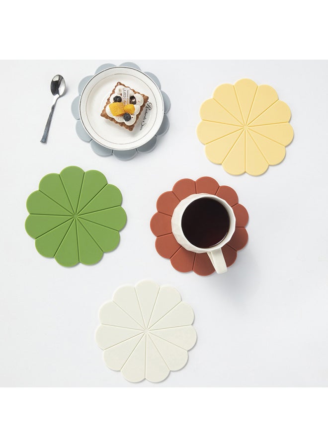 Nordic Style Household Kitchen Silicone Ins Round Heat Insulation Pad Thick Coaster Table Mat-Color:Sunflower Lotus Root Pink 1 Piece  - Image 3