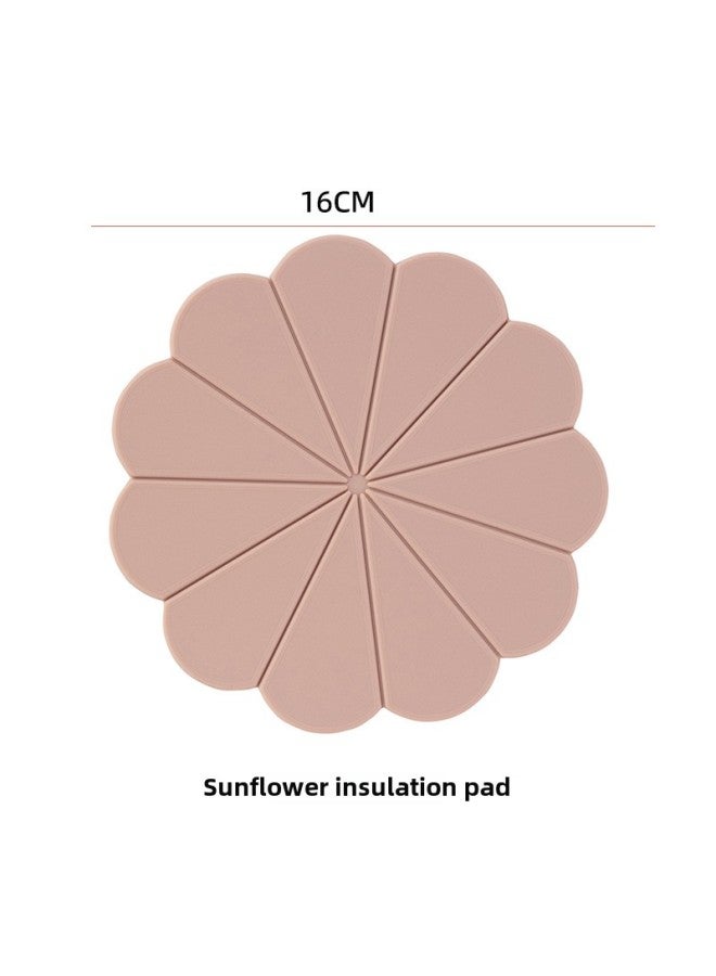 Nordic Style Household Kitchen Silicone Ins Round Heat Insulation Pad Thick Coaster Table Mat-Color:Sunflower Lotus Root Pink 1 Piece  - Image 1