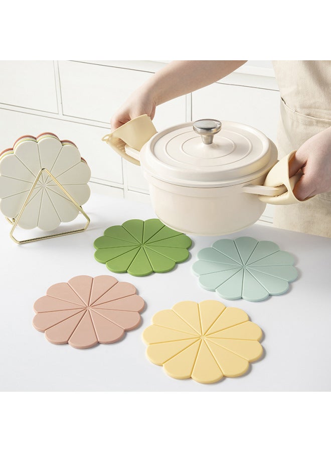 Nordic Style Household Kitchen Silicone Ins Round Heat Insulation Pad Thick Coaster Table Mat-Color:Sunflower Lotus Root Pink 1 Piece  - Image 5