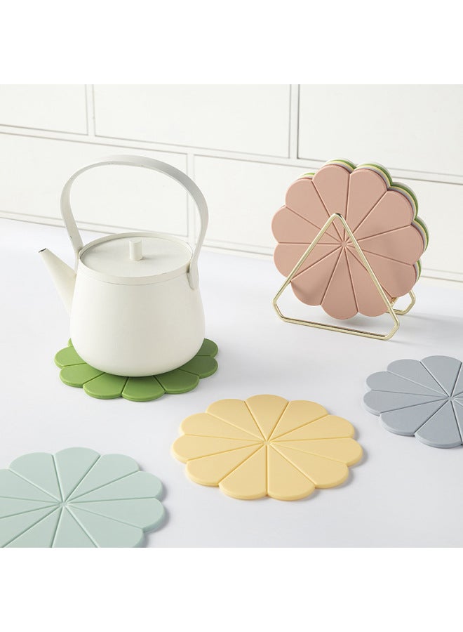 Nordic Style Household Kitchen Silicone Ins Round Heat Insulation Pad Thick Coaster Table Mat-Color:Sunflower Lotus Root Pink 1 Piece  - Image 4