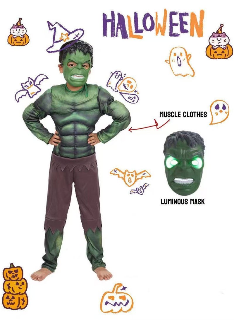 TNGames 【Halloween Must-Have】Kids' Hulk Muscle Costume Set – Muscle Suit + Mask, Avengers-Themed Halloween Party Cosplay Outfit Product Highlights Size:S - Image 1