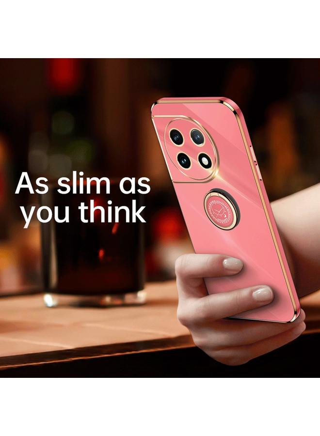 شين لي تونج جراب لهاتف OnePlus 11 مصنوع من مادة TPU المطلية بالكهرباء 6D ذات الحافة المستقيمة مع حامل حلقي - Image 2