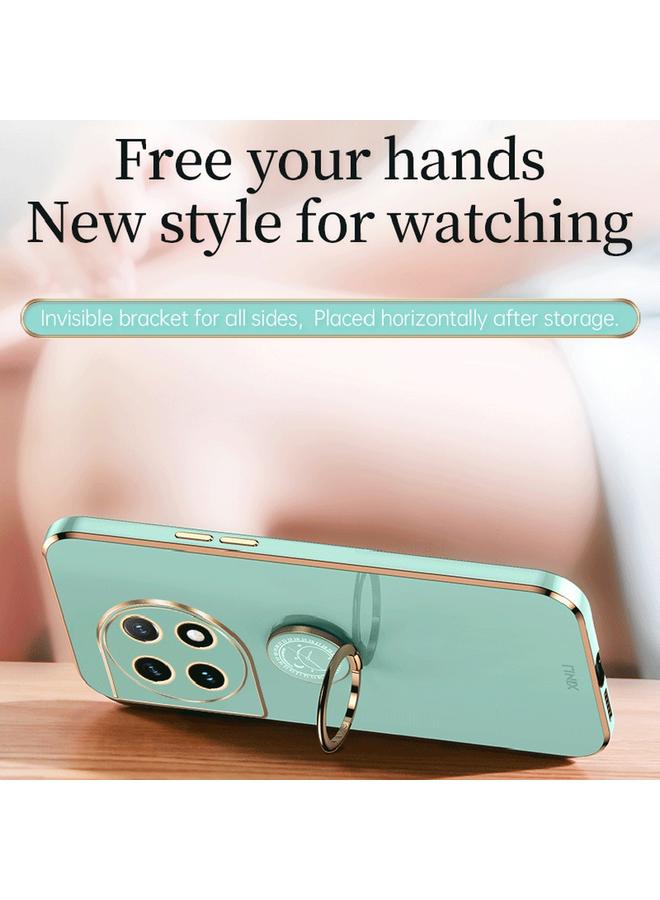 شين لي تونج جراب لهاتف OnePlus 11 مصنوع من مادة TPU المطلية بالكهرباء 6D ذات الحافة المستقيمة مع حامل حلقي - Image 4