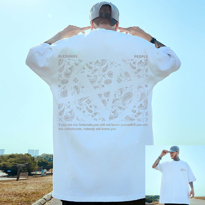 T18 polyester printed short sleeve T-shirt M-8XL Hong Kong style oversize European and American hip hop T-shirt plus size half sleeve fashion - Image 1