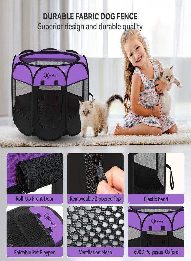 Siedihit Dog Playpen, Puppy Pet Playpen, Medium Dogs Tent Crates Cage Indoor/Outdoor, Portable Pop Up Dog Kennel Playpen with Carrying Case for Dogs/Cats/Rabbits, Removable Zipper Top, Purple - Image 4