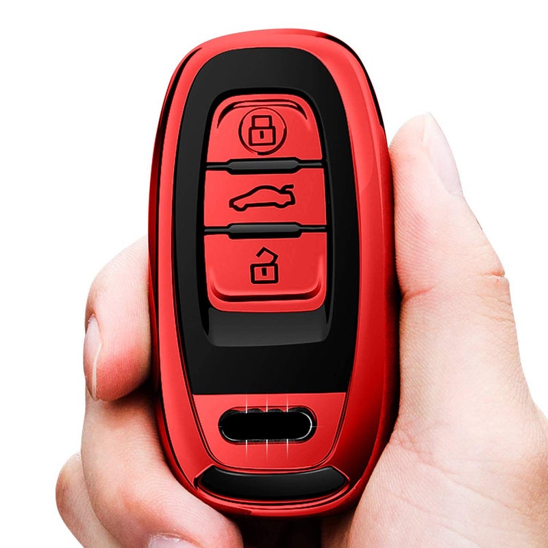 Tukellen for Audi Key Fob Cover CasePremium Soft TPU 360 Degree Full Protection Key Shell Key Case Compatible with Audi R8 Q5 Q7 S3 S4 S5 S6 S7 S8 SQ5 RS5 RS7 A4 A5 A6 A7 A8 Keyless EntryRed