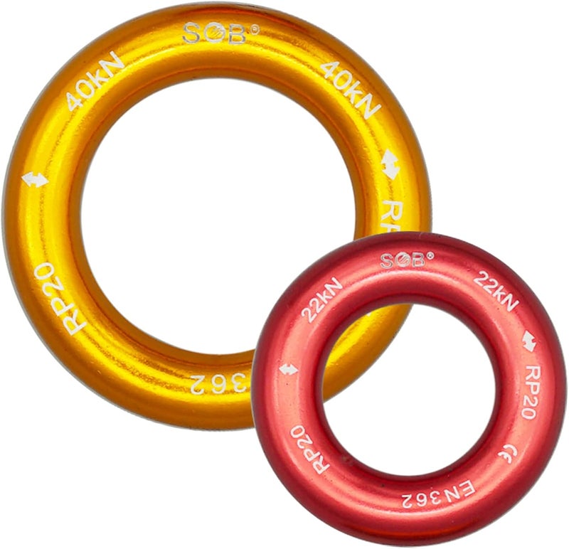 SOB Aluminum Rappel Ring Climbing Ring 40KN/22KN Pack of 2 for Rock Climbing Arborist Rescue Connection Point - Image 1