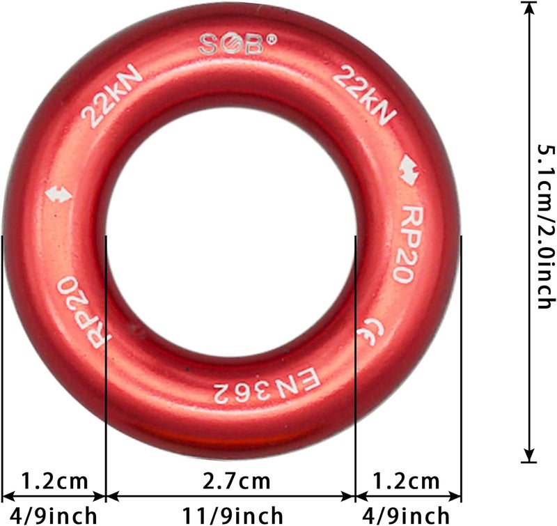 SOB Aluminum Rappel Ring Climbing Ring 40KN/22KN Pack of 2 for Rock Climbing Arborist Rescue Connection Point - Image 4