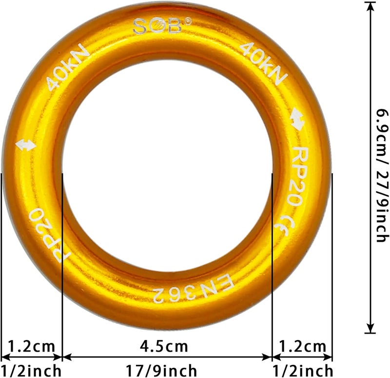 SOB Aluminum Rappel Ring Climbing Ring 40KN/22KN Pack of 2 for Rock Climbing Arborist Rescue Connection Point - Image 3