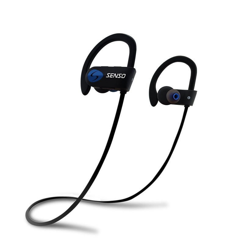 Senso Bluetooth Headphones, Best Wireless Sports Earphones w/Mic IPX7 Waterproof HD Stereo Sweatproof Earbuds for Gym Running Workout 8 Hour Battery Noise Cancelling Headsets (Black Blue) - Image 1