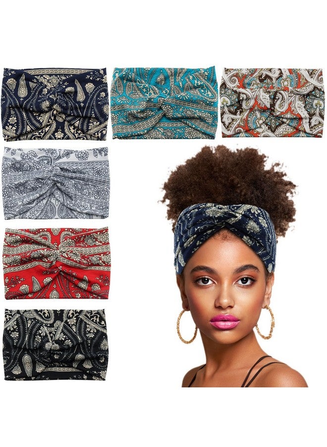 Carede Wide Headbands for Women Girls, Large Bandana Boho Headbands Workout Yoga Running Hair Bands for Women's Hair, Non Slip Sweat Head Bands,Pack of 6 - Image 1