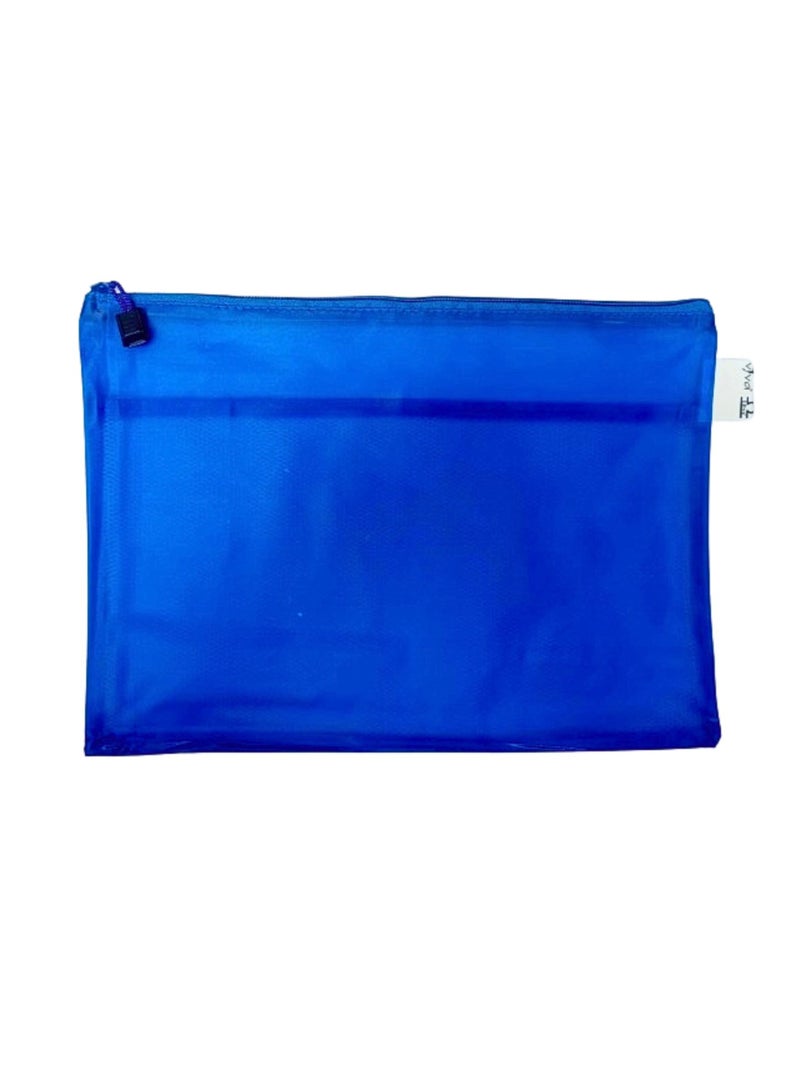 Libra حقيبة شبكية مقاومة للماء بسحاب مقاس A4 باللون الأزرق وحقيبة مستندات ومجلد ملفات للمدرسة واللوازم المكتبية باللون الأزرق - Image 1