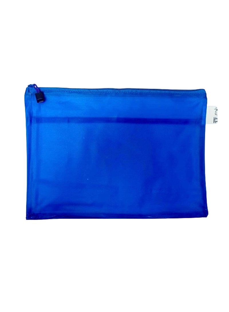 Libra حقيبة شبكية مقاومة للماء بسحاب مقاس A4 باللون الأزرق وحقيبة مستندات ومجلد ملفات للمدرسة واللوازم المكتبية باللون الأزرق - Image 2