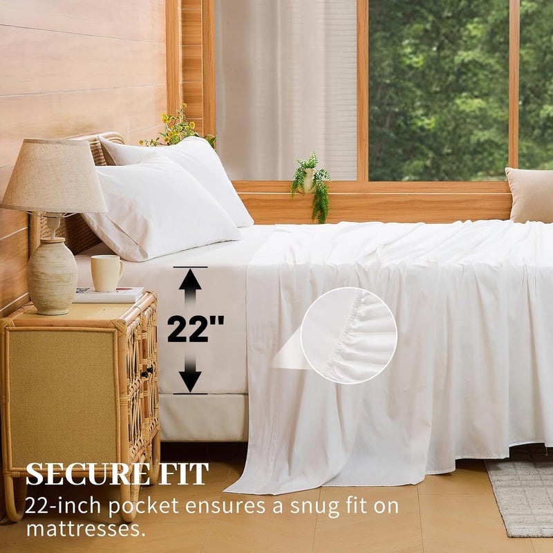 Bedlifes Deep Pocket Sheets 18-24 Inch, California King Size Egyptian Cotton 1000 Thread Count, 4-Piece - Fits Extra Thick Mattresses, Cooling & Breathable (White) - Image 4