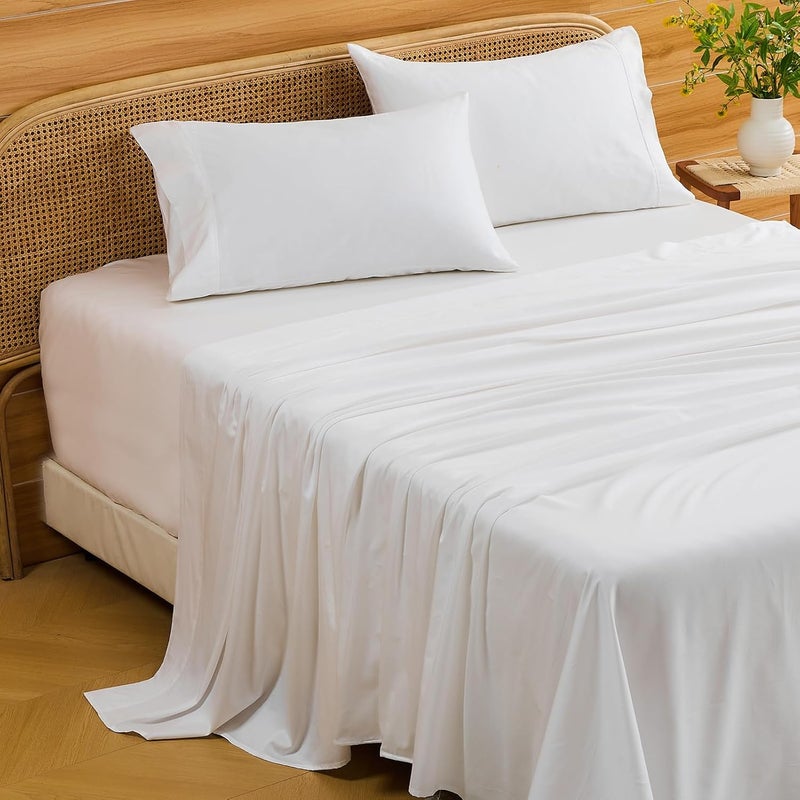 Bedlifes Deep Pocket Sheets 18-24 Inch, California King Size Egyptian Cotton 1000 Thread Count, 4-Piece - Fits Extra Thick Mattresses, Cooling & Breathable (White) - Image 1