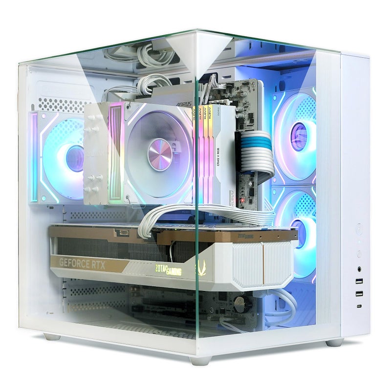 ZALMAN صندوق كمبيوتر Zalman ZQBE ATX Mid Tower، 3 مراوح PWM ARGB مع وحدة تحكم RGB متعددة المنافذ، USB Type-C 3.2، دعم مبرد 240mm، لوحات زجاجية مقسّاة بانورامية كاملة العرض، أبيض - Image 2