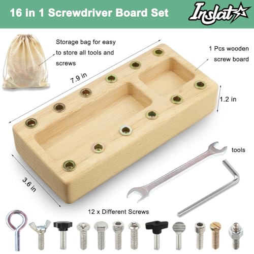 Inslat Montessori Screwdriver Board Set Wooden Montessori Toy Tool for 3 4 5 Year Old Kids Educational Screw Board Sensory Learning Toys STEM Fine Motor Skills Toys - Image 5