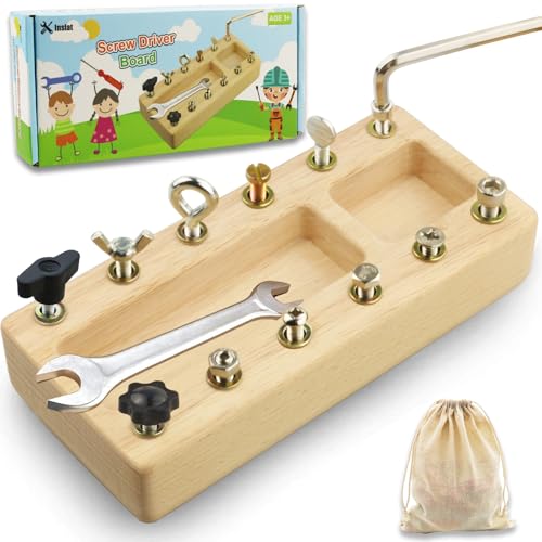 Inslat Montessori Screwdriver Board Set Wooden Montessori Toy Tool for 3 4 5 Year Old Kids Educational Screw Board Sensory Learning Toys STEM Fine Motor Skills Toys - Image 1