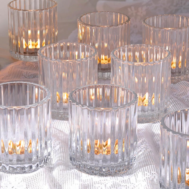 Lanttu Glass Large Votive Candle Holder Set of 8, Tea Lights Candle Holders for Wedding Table Centerpieces, Boho Decor, Home Dinner Birthday Party Decor, Bridal Shower and Holiday Decorations - Image 1