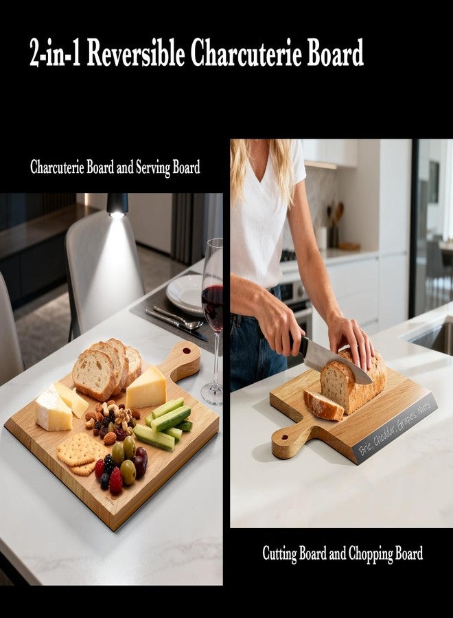 Dofira Acacia Wood Cutting Board with Handle, 2-in-1 Reversible Charcuterie Board & Chopping Board, Large 17"x13" Chalkboard Edge Serving Board for Meat & Cheese, Fruit and Nuts, Christmas Gift - Image 3