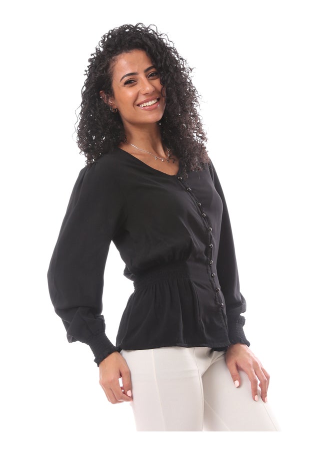MERCH - V Neck Soft Georgette Blouse With Elastic Waist &sleevs - Image 1