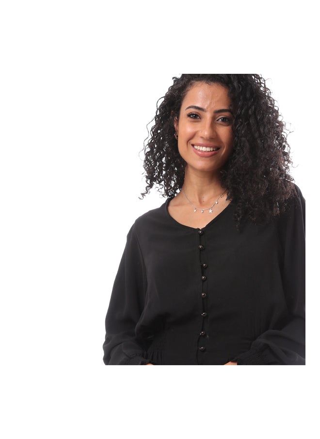 MERCH - V Neck Soft Georgette Blouse With Elastic Waist &sleevs - Image 1