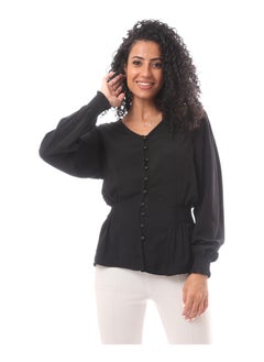 V Neck Soft Georgette Blouse With Elastic Waist &sleevs