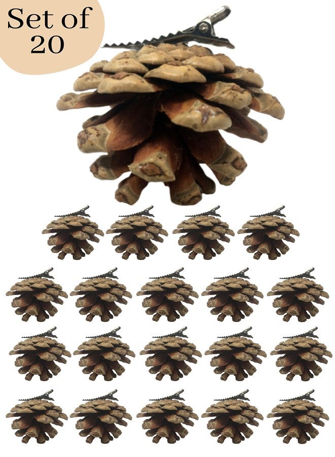 BANBERRY DESIGNS Pinecone Christmas Ornaments - Xmas Decorations - Holiday Clip On Ornaments - Set of 20 - Real Pinecones with Silver Metal Clips Attached - Each Measures 1" to 2" - Image 2