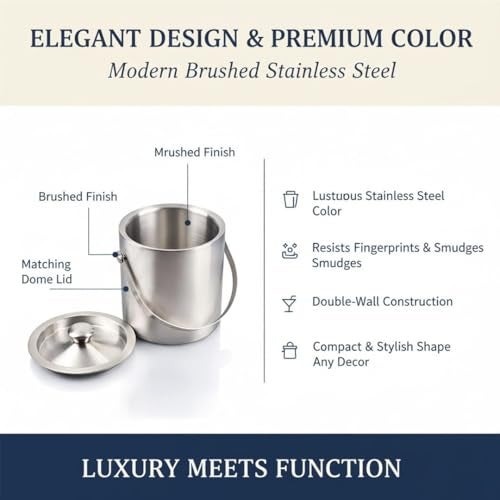 FINALITY 1 Ltr Double Walled Stainless Steel Insulated Ice Bucket with Lid (Silver) - Image 3