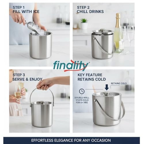 FINALITY 1 Ltr Double Walled Stainless Steel Insulated Ice Bucket with Lid (Silver) - Image 2