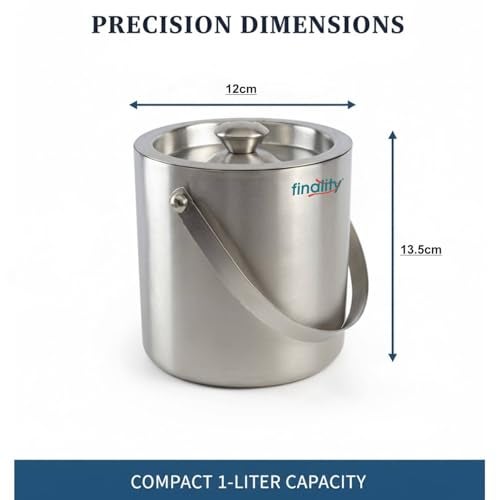 FINALITY 1 Ltr Double Walled Stainless Steel Insulated Ice Bucket with Lid (Silver) - Image 4