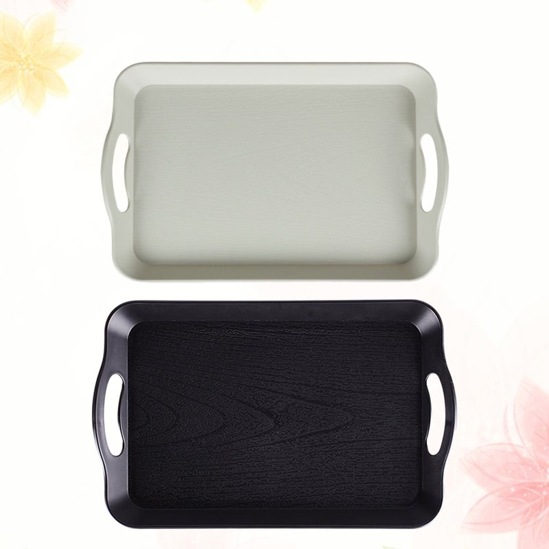 2PCS Serving Tray Rectangular Non Tray Multifunctional Fruit Bread Cake Tray with Handle for Kitchen Restaurant (Black/White) - Image 3