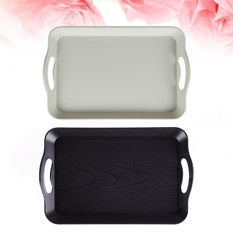 2PCS Serving Tray Rectangular Non Tray Multifunctional Fruit Bread Cake Tray with Handle for Kitchen Restaurant (Black/White) - Image 5