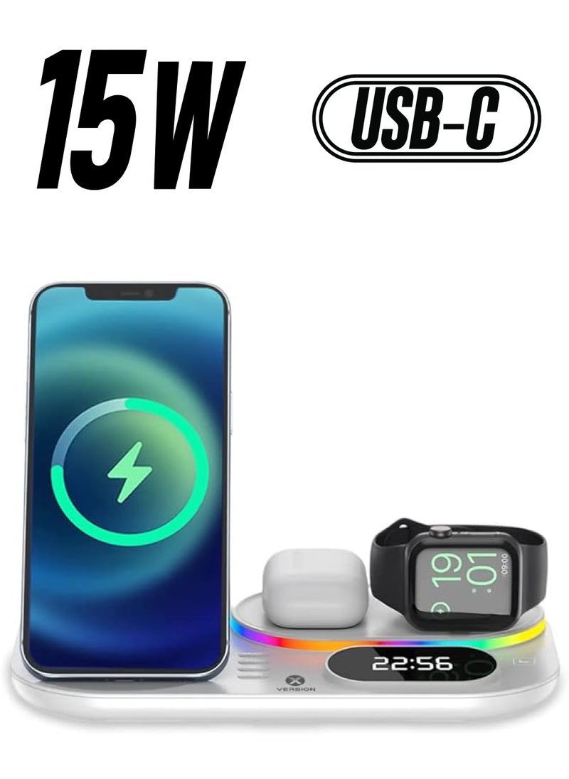 XVersion in 1 Upgraded Wireless Fast Induction Charger Station, XVersion Qi Multi Charging Foldable Charger Stand Stations for Apple iPhone 14/13/12/11/Air pods/iWatch 1 Year Manufacturer Warranty - White  - Image 1