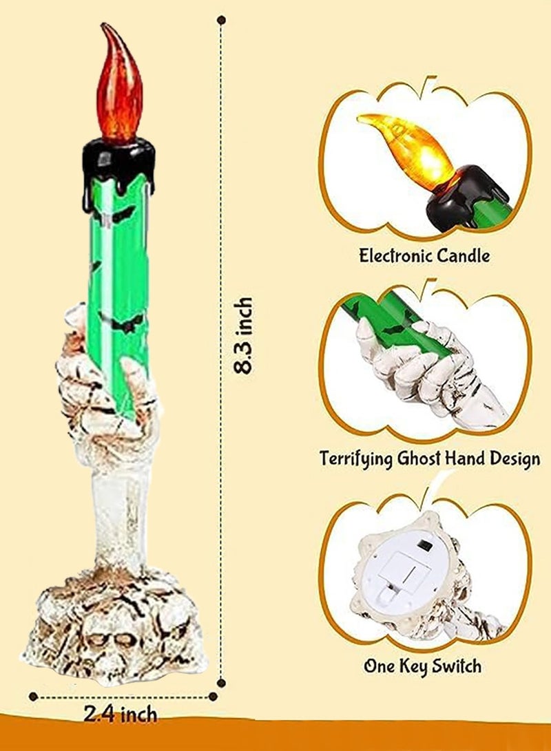 Candle Light, Candle Candelabra Lamp with LED Flameless Battery for Party Home Gathering and Haunted House Decoration Halloween (Green) - Image 2