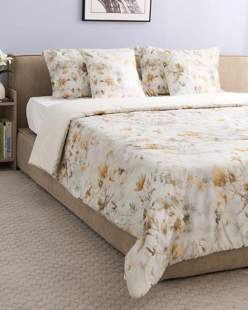 REDTAG Ivory 5-Piece Floral Print Cotton Comforter Set (240 x 220 cm)