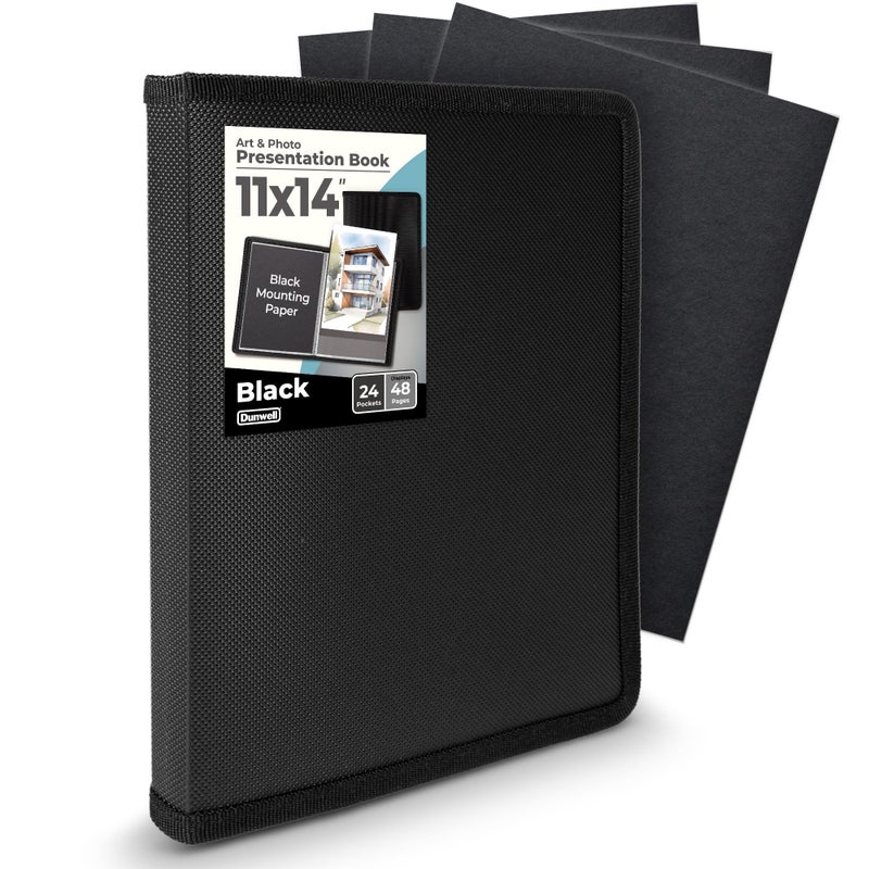 Dunwell 11x14 Art Portfolio Binder with Mounting Paper (Black), Large Portfolio Folder for Artwork Storage, 24 Sleeves Displays 48 Pages, 11 x 14 Presentation Book, Acid-Free Poly - Image 1