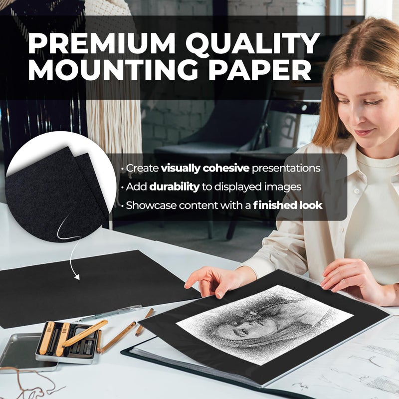 Dunwell 11x14 Art Portfolio Binder with Mounting Paper (Black), Large Portfolio Folder for Artwork Storage, 24 Sleeves Displays 48 Pages, 11 x 14 Presentation Book, Acid-Free Poly - Image 2