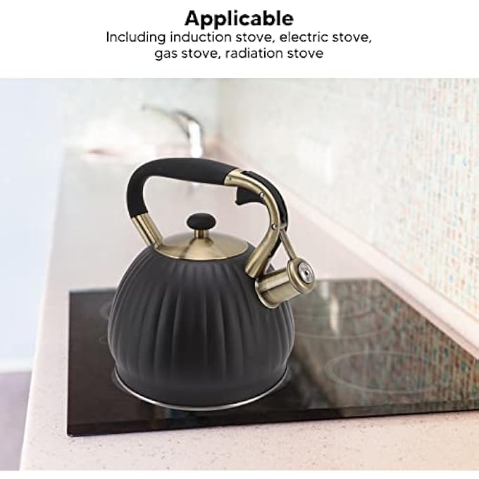 GUPE Whistling Tea Kettle Stainless Steel Stovetop Teapot With Cool Ergonomic Touch Handle 35L Whistle Kettle For Electric Gas Induction Radiation StoveFor Boiling Water Black - Image 5