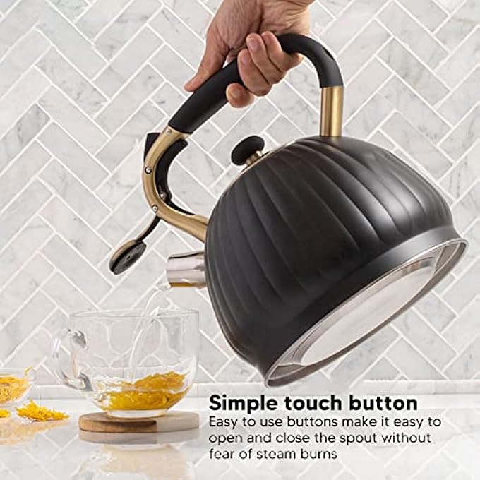 GUPE Whistling Tea Kettle Stainless Steel Stovetop Teapot With Cool Ergonomic Touch Handle 35L Whistle Kettle For Electric Gas Induction Radiation StoveFor Boiling Water Black - Image 4